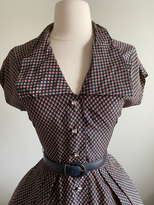 Darling 1950's Rayon Day Dress By R&K Originals / Medium