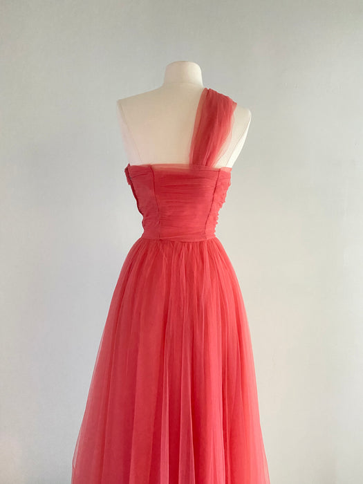 Spectacular 1950's Coral Splendor Formal Evening Gown / Waist 27