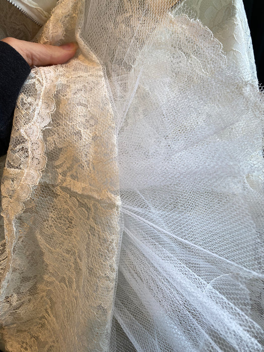 Classic 1950's Tea Length Lace Wedding Dress By Lorie Deb / Waist 26"