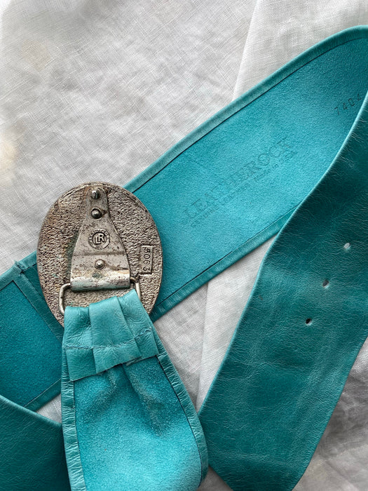 Rare 1980's Turquoise Leather Jewel Belt By Leatherrock