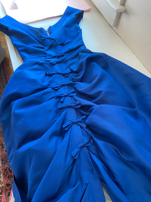 Spectacular 1950's Royal Blue Silk Couture Cocktail Dress / Small