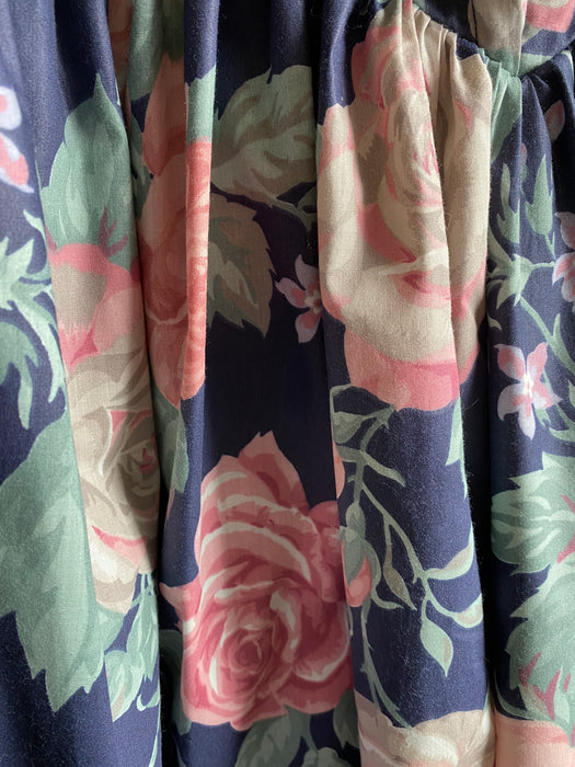 Dreamy 1980's Bucolic Rose Floral Print Cotton Party Dress / ML