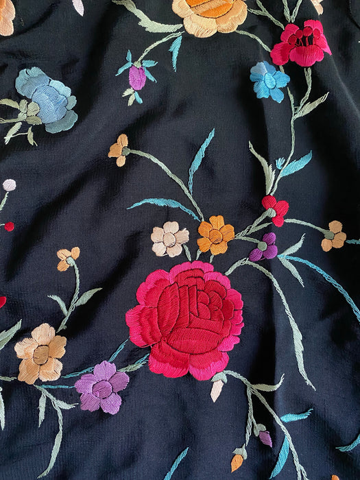 Exquisite Antique Embroidered Cantonese Piano Shawl Colorful Floral Motif