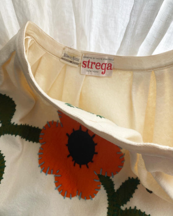 Rare Early 1960's Strega Felt Applique Skirt From Neiman Marcus / Small