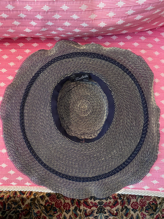 Fabulous 1930s Navy Blue Cartwheel Derby Hat From Fowlers