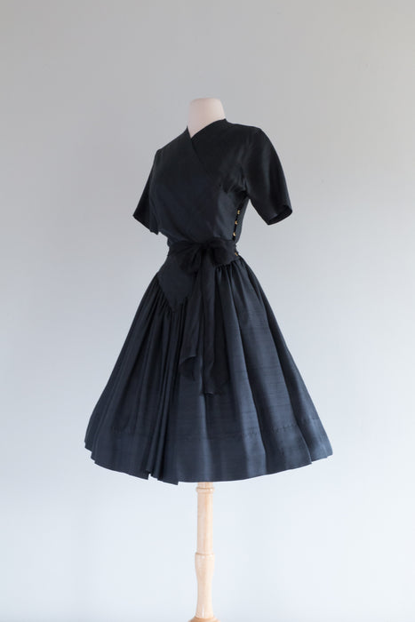 Rare 1950's Claire McCardell Black Silk Pop Over Dress With Rivets / Small