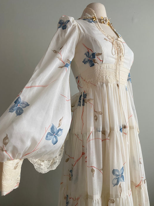 Rare Ethereal 1970's Floral Print Gunne Sax Corset Bodice Gown With Bi Xtabay Vintage Rare Ethereal 1970's Floral Print Gunne Sax Corset Bodice Gown With Bi Xtabay Vintage