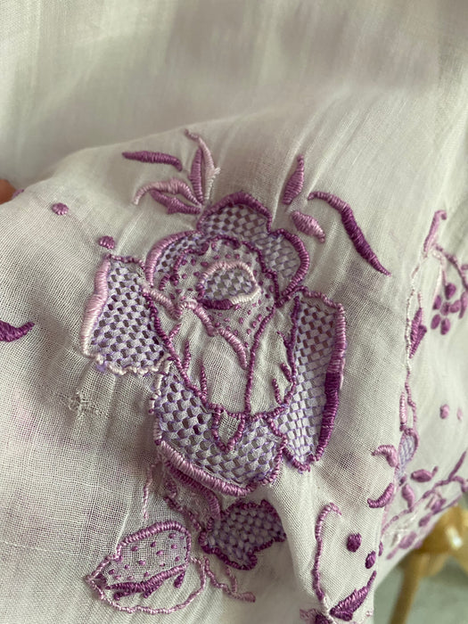 Vintage 1920's Violet Embroidered Hungarian Cotton Dress / Medium