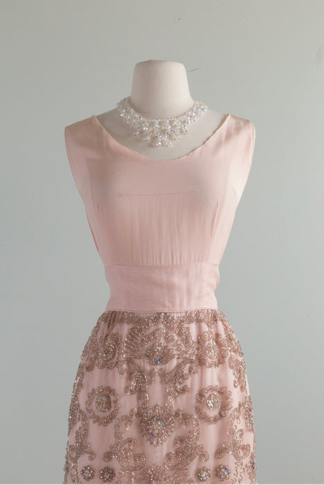 Stunning 1960's Heavily Beaded Peony Pink Evening Gown From I.Magnin / Medium