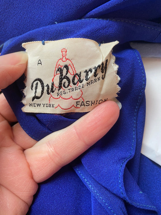 Stunning 1940's Blue Violet Evening Gown By DuBarry / Large