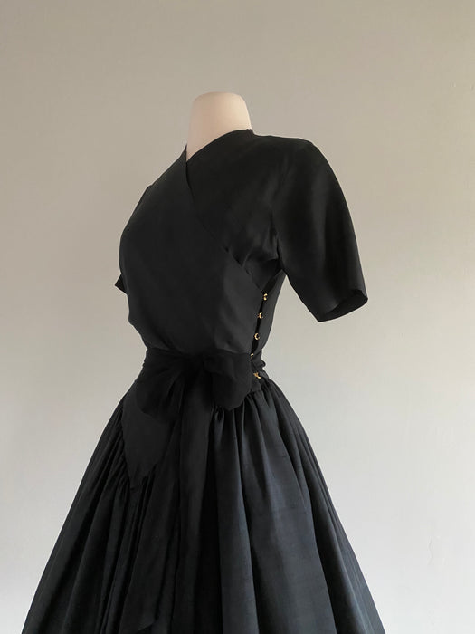 Rare 1950's Claire McCardell Black Silk Pop Over Dress With Rivets / Small