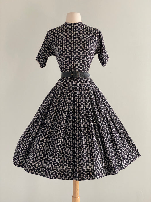 Gorgeous 1950's Lanz Swirl Floral Print Picnic Dress/ Waist 26