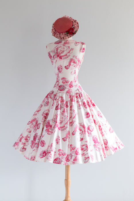Luscious 1950’s Rose Print Cotton Dress by Jonathan Logan / Medium