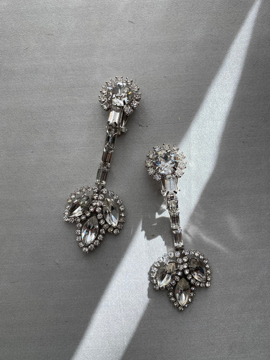 1950's Rhinestone Drop Leaf Chandelier Earrings