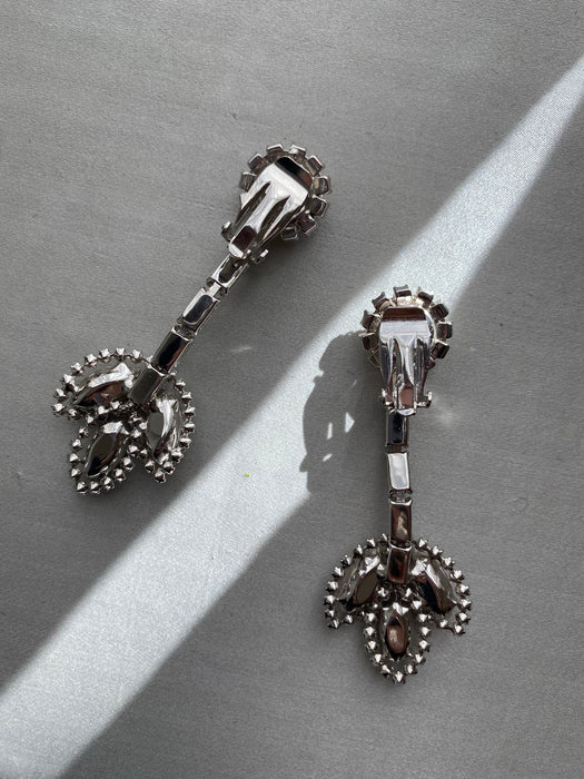 1950's Rhinestone Drop Leaf Chandelier Earrings