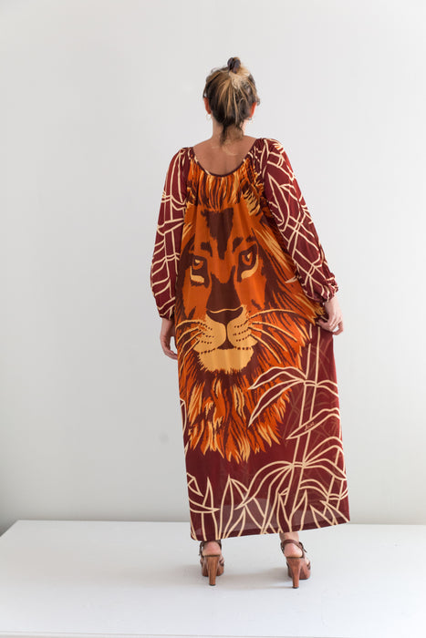 Fabulous 1970's Lion Print Maxi Dress / OS
