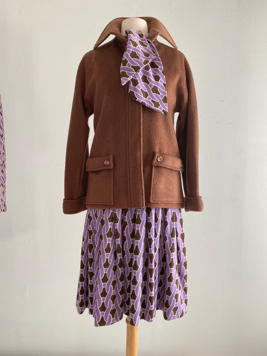 Ultra Chic 1970's Lavender & Cocoa KNIT Dress / Small
