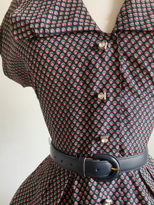 Darling 1950's Rayon Day Dress By R&K Originals / Medium