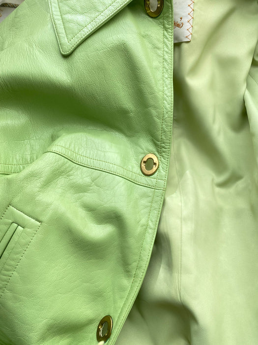 Vintage 1960's Matcha Green Leather Coat By Bonnie Cashin / ML