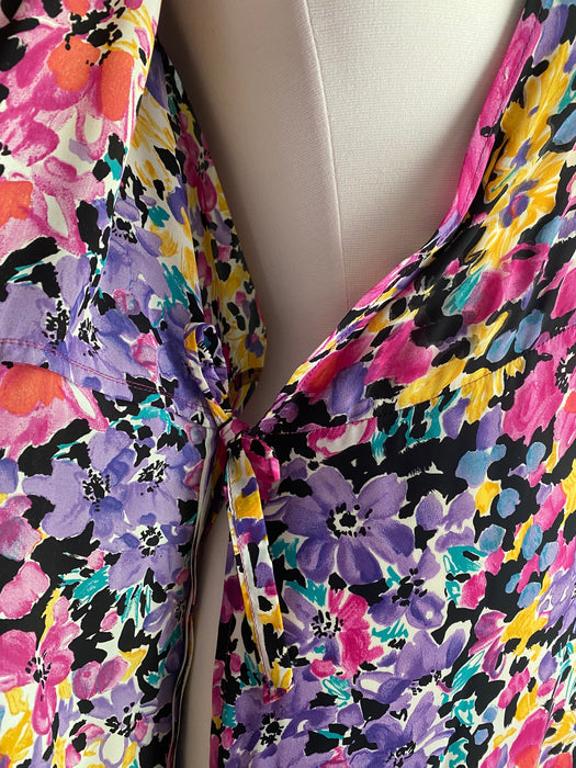 Delicious 1940's Floral Print Rayon Dressing Gown / Med.