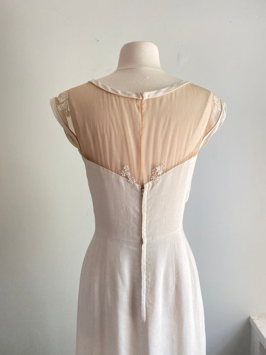 Vintage 1950's Peggy Hunt Style Wiggle Dress With Nude Illusion Neckline / Waist 26
