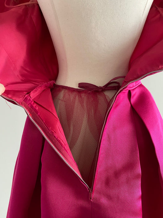 Fabulous 1950's Shocking Pink Silk Party Dress  / Small
